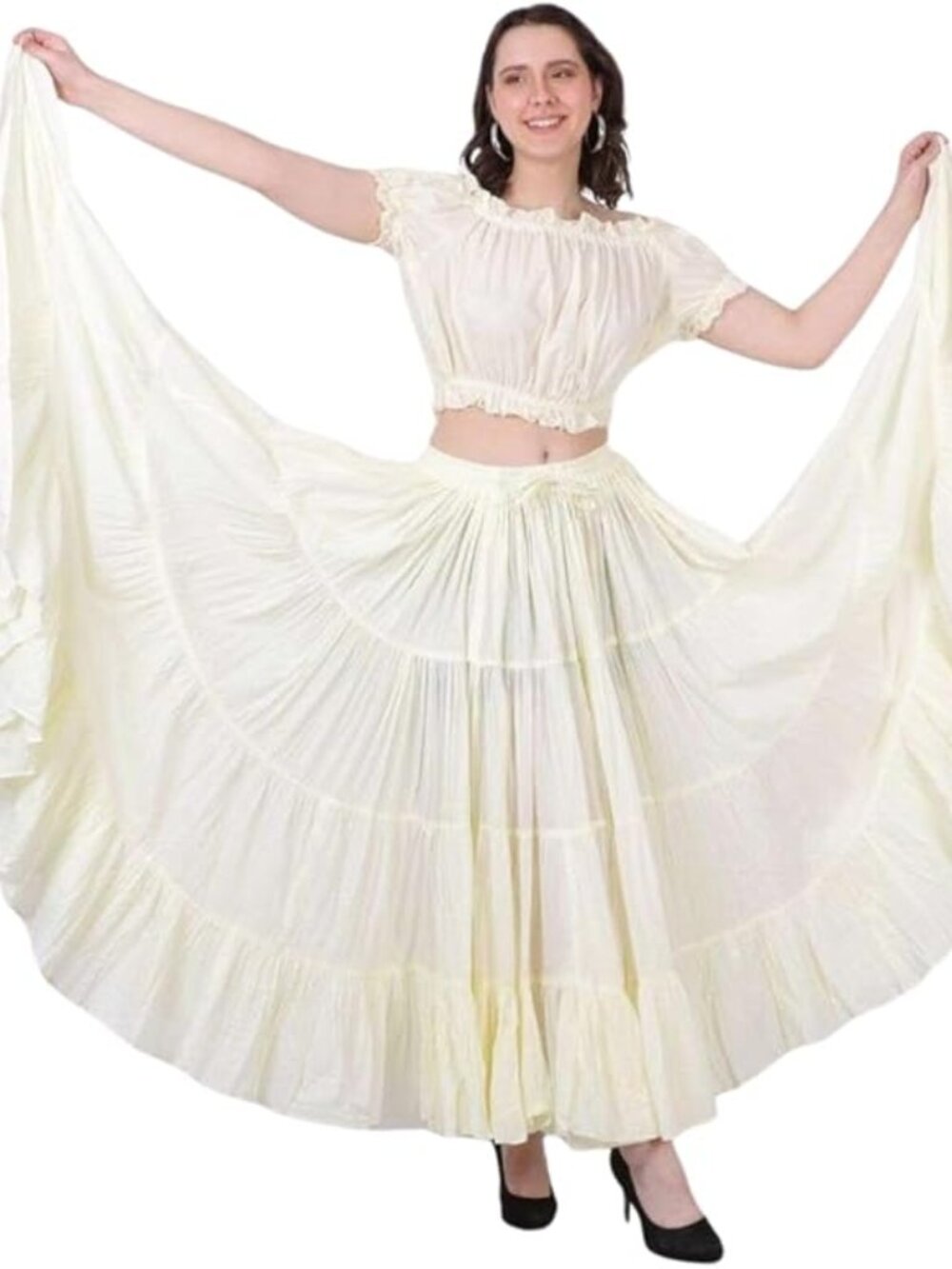 Title: Ivory Tiered Maxi Skirt – Boho Renaissance Faire Full Ruffle Skirt